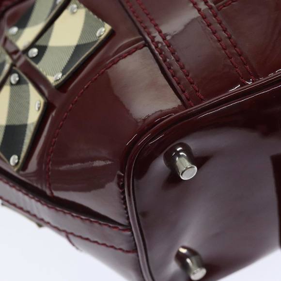 BURBERRY Hand Bag Enamel Red Silver Auth 91276 - Picture 16 of 16